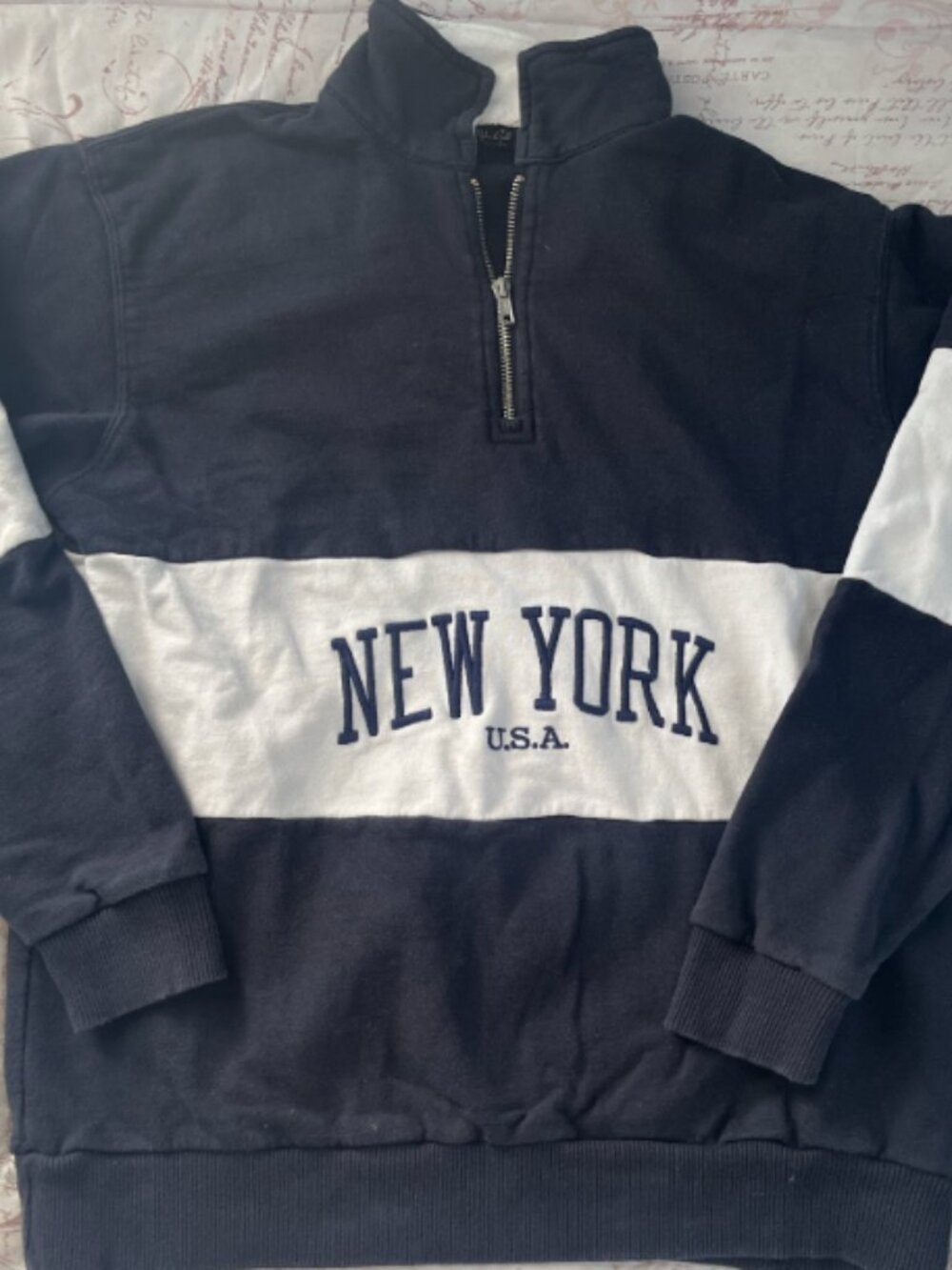 Brandy Melville John Galt New York Navy and White Zip Up Sweatshirt